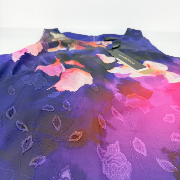 NEW DONNA KARAN 14 Sleeveless Asymmetrical Purple Floral Midi Women's Dress - Picture 10 of 14